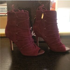 Sam Edleman Peep Toe Suede Lace-Up Bootie- Wine Color size 7.5